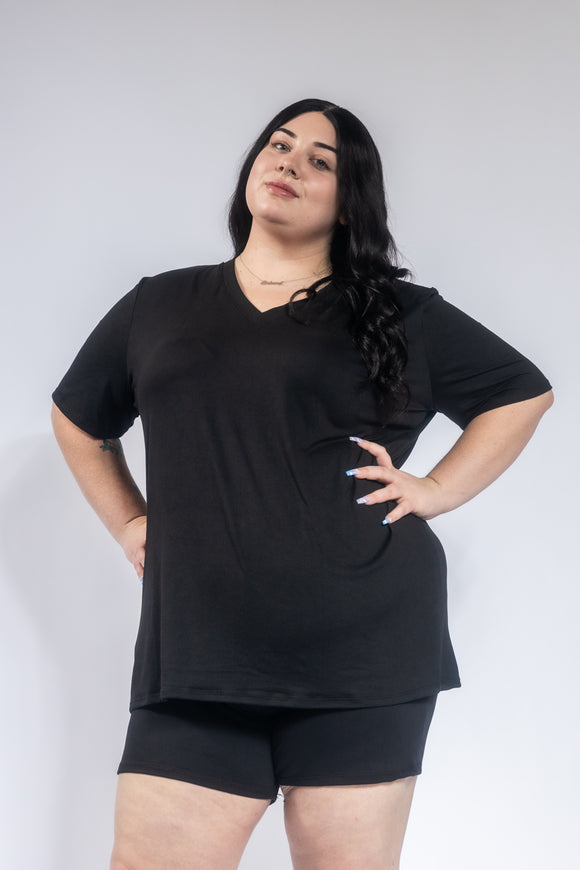 PLUS SIZE V NECK SHORTS SET