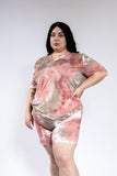 TIE DYE PLUS SIZE V NECK SHORTS SET