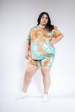 TIE DYE PLUS SIZE V NECK SHORTS SET