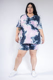 TIE DYE PLUS SIZE V NECK SHORTS SET