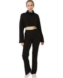 Rib Cowl Neck Crop Long Sleeve and Flare Pants
