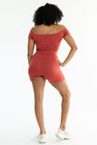 219 Ribbed Off shoulder and Shorts Set