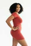 219 Ribbed Off shoulder and Shorts Set